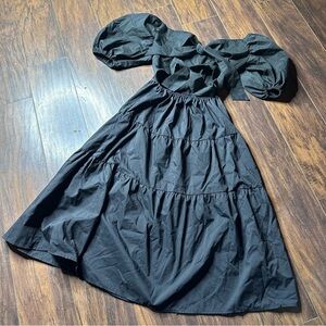 Just Found Black Puff Sleeve Tiered Back Tie Dress